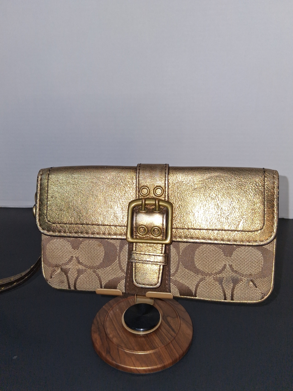 Coach Metallic Gold Signature Jacquard Wristlet